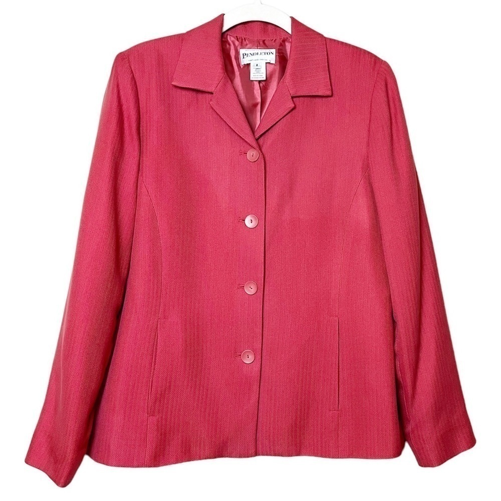 Pendleton silk wool blend blazer 6 coral‎ pink red jacket career office classic